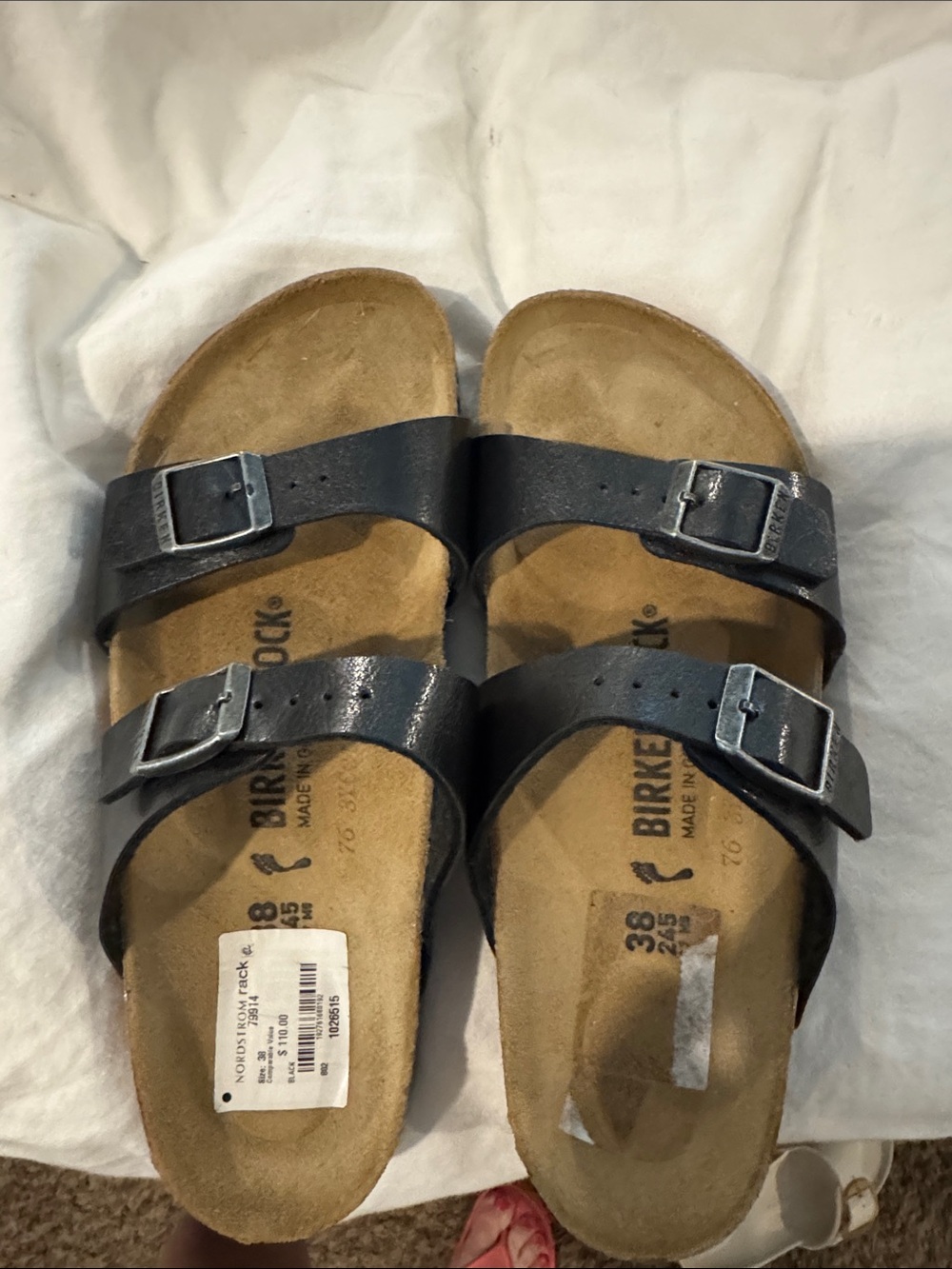 Birkenstock Double Strap Sandals in Black with Silver Buckles